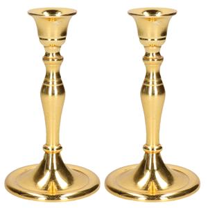 Cepewa Set van 2x stuks luxe kaarsenhouder/kandelaar klassiek goud metaal 10 x 10 x 17 cm -