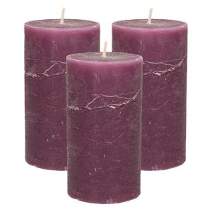 Merkloos Stompkaars/cilinderkaars - 3x - bordeaux rood - 7 x 13 cm - rustiek model -