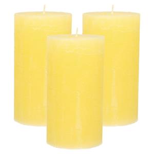 Merkloos Stompkaars/cilinderkaars - 3x - geel - 7 x 13 cm - rustiek model -