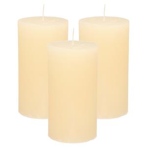 Merkloos Stompkaars/cilinderkaars - 3x - ivoor wit - 7 x 13 cm - rustiek model -