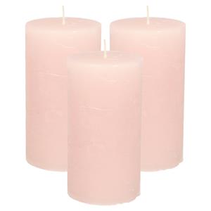 Merkloos Stompkaars/cilinderkaars - 3x - licht roze - 7 x 13 cm - rustiek model -