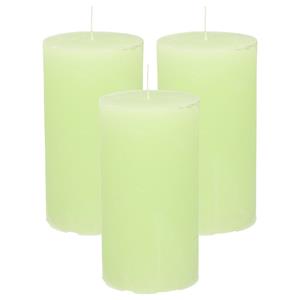 Merkloos Stompkaars/cilinderkaars - 3x - lime groen - 7 x 13 cm - rustiek model -