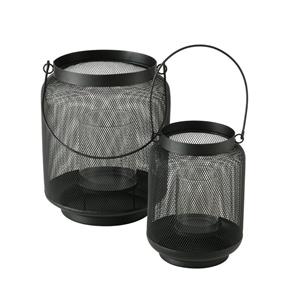 Deco by Boltze Set van 2x stuks windlichten zwart van metaal 27 en 21 cm -