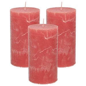 Merkloos Stompkaars/cilinderkaars - 3x - rood - 7 x 13 cm - rustiek model -
