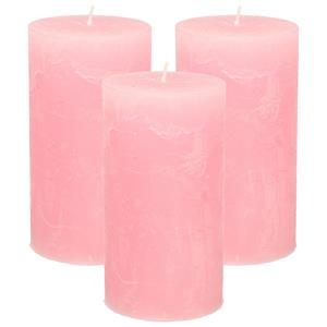 Merkloos Stompkaars/cilinderkaars - 3x - roze - 7 x 13 cm - rustiek model -
