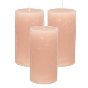 Merkloos Stompkaars/cilinderkaars - 3x - taupe - 7 x 13 cm - rustiek model -