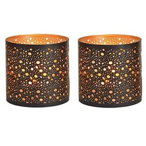 Merkloos 4x Theelichthouders/waxinelichthouders windlichten zwart/goud stippen patroon 13 cm -
