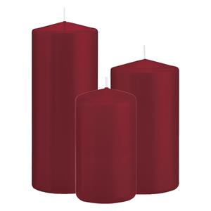 Trend Candles Stompkaarsen set van 3x stuks bordeaux rood 12-15-20 cm -