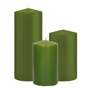 Trend Candles Stompkaarsen set van 3x stuks olijfgroen 12-15-20 cm -