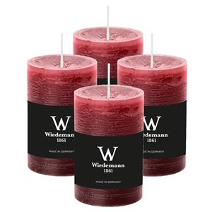 Wiedemann Cilinderkaars/stompkaars - 4x - rustieke kaars - bordeauxrood - 6 x 9 cm - 30 branduren -