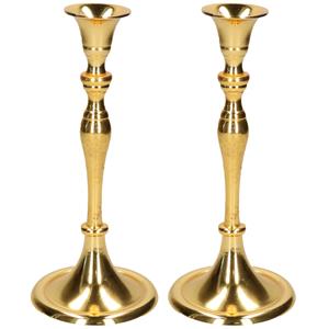 Cepewa Set van 2x stuks luxe kaarsenhouder/kandelaar klassiek goud metaal 10 x 10 x 24 cm -