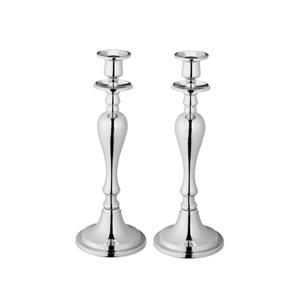 Cepewa Kaarsen Kandelaar - Set van 2x stuks - klassiek - zilverkleurig - metaal - 11 x 30 cm - kaarshouder -