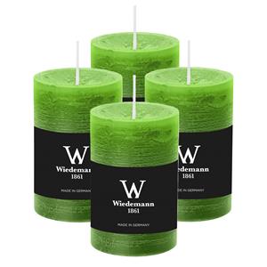 Wiedemann Cilinderkaars/stompkaars - 4x - rustieke kaars - lichtgroen - 6 x 9 cm - 30 branduren -