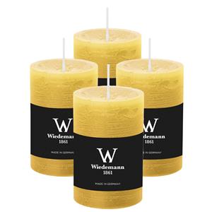 Wiedemann Cilinderkaars/stompkaars - 4x - rustieke kaars - okergeel - 6 x 9 cm - 30 branduren -