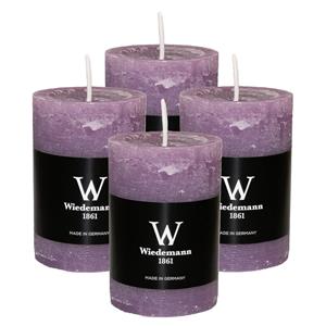 Wiedemann Cilinderkaars/stompkaars - 4x - rustieke kaars - paars - 6 x 9 cm - 30 branduren -