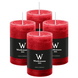 Wiedemann Cilinderkaars/stompkaars - 4x - rustieke kaars - rood - 6 x 9 cm - 30 branduren -