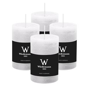 Wiedemann Cilinderkaars/stompkaars - 4x - rustieke kaars - wit - 6 x 9 cm - 30 branduren -