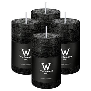 Wiedemann Cilinderkaars/stompkaars - 4x - rustieke kaars - zwart - 6 x 9 cm - 30 branduren -