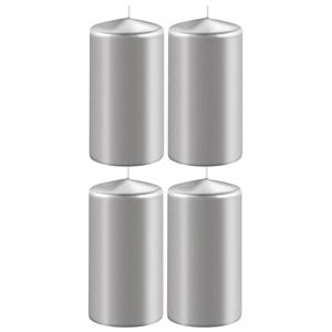 Enlightening Candles 4x Metallic zilveren cilinderkaarsen/stompkaarsen 6 x 8 cm 27 branduren -