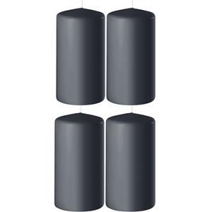 Enlightening Candles 4x Antraciet grijze cilinderkaarsen/stompkaarsen 6 x 10 cm branduren -