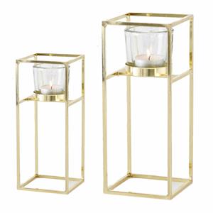 Merkloos Goudkleurige ijzeren theelicht/waxinelicht houders set van 4x stuks 15-23 cm -