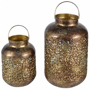 Lesli Living Set van 2x metalen lantaarns/windlichten goud 23 en 32 cm -