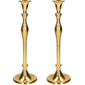 Cepewa Set van 2x stuks luxe kaarsenhouder/kandelaar klassiek goud metaal 10 x 10 x 33 cm -
