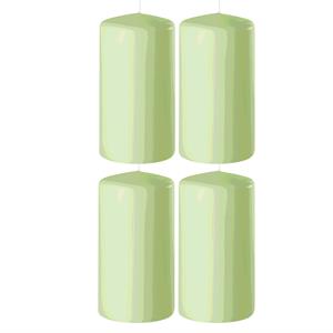 Enlightening Candles 4x Lichtgroene cilinderkaarsen/stompkaarsen 6 x 10 cm branduren -