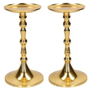 Cepewa Set van 2x stuks luxe kaarsenhouder/kandelaar klassiek goud metaal 10 x 10 x 22 cm -