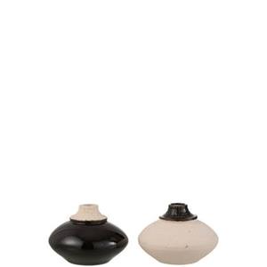J-Line vaas Klein Rond - keramek - zwart|beige - 2 stuks