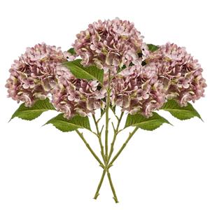 Emerald Kunstbloem Hortensia tak - 5x - Annabelle - 52 cm - paars - Kunst zijdebloem - Hydrangea -
