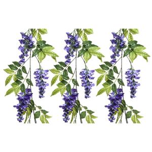 Decoris Blauwe regen/wisteria kunsttak kunstplanten slinger - 3x - 150 cm -