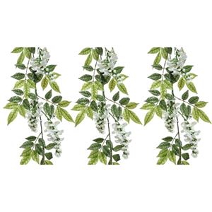 Decoris Planten slinger - 3x - wisteria - wit - 150 cm - kunstplant -