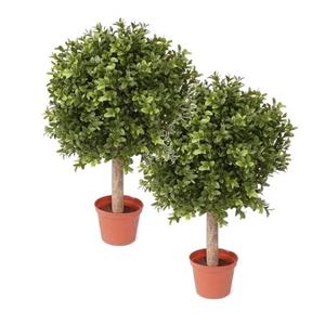 Bellatio flowers & plants 2x Buxus bol kunstplanten op stam in pot 35 cm -