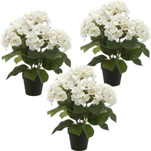 Merkloos Set van 2x stuks hortensia kunstplant in kunststof pot - wit - cm - Hydrangea Macrophylla -