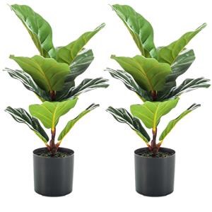 Emerald Set van 2x stuks groene kunstplanten ficus Lyrata 55 cm -