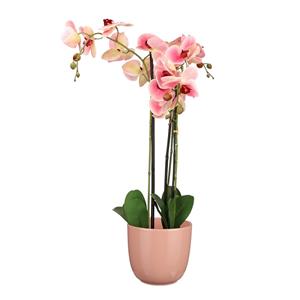 Mica Decorations Orchidee kunstplant roze - 75 cm - inclusief bloempot lichtroze glans -
