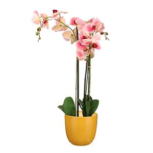 Mica Decorations Orchidee kunstplant roze - 75 cm - inclusief bloempot okergeel glans -