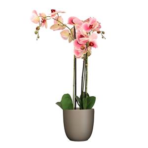 Mica Decorations Orchidee kunstplant roze - 75 cm - inclusief bloempot taupe mat -