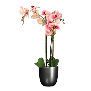Mica Decorations Orchidee kunstplant roze - 75 cm - inclusief bloempot zwart mat -