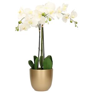 Mica Decorations Orchidee kunstplant wit - 75 cm - inclusief bloempot goud glans -