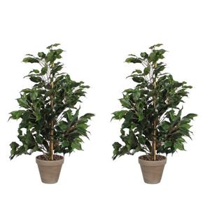 Merkloos Kunstplant tropische Ficus - 2x - groen - 65 cm - binnen - kamerplant - nepplant -