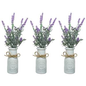 Decoris 10x stuks lichtpaarse Lavendula/lavendel kunstplant 32 cm in witte pot -