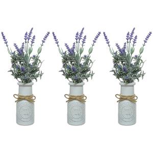 Decoris 10x stuks paarse Lavendula/lavendel kunstplant 32 cm in witte pot -