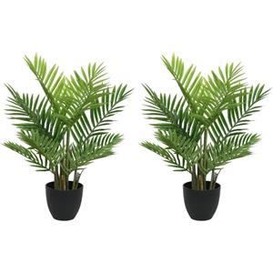 Bellatio flowers & plants 2x Groene Areca/goudpalm kunstplanten 73 cm in zwarte pot -
