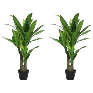 Shoppartners 2x Groene Dracaena/drakenbloedboom kunstplanten 105 cm in pot -
