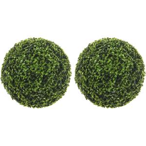 Mica Decorations 2x stuks buxus bol Theeblad groen D37 cm kunstplant UV-bestendig -