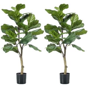 Emerald Set van 2x stuks groene kunstplanten ficus Lyrata 90 cm -