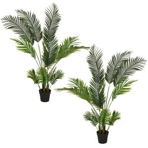 Decoris Set van 2x stuks groene Palm Areca/goudpalm kunstplanten 150 cm in pot -