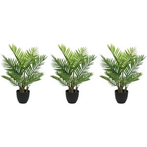 Bellatio flowers & plants 3x Groene Areca/goudpalm kunstplanten 73 cm in zwarte pot -